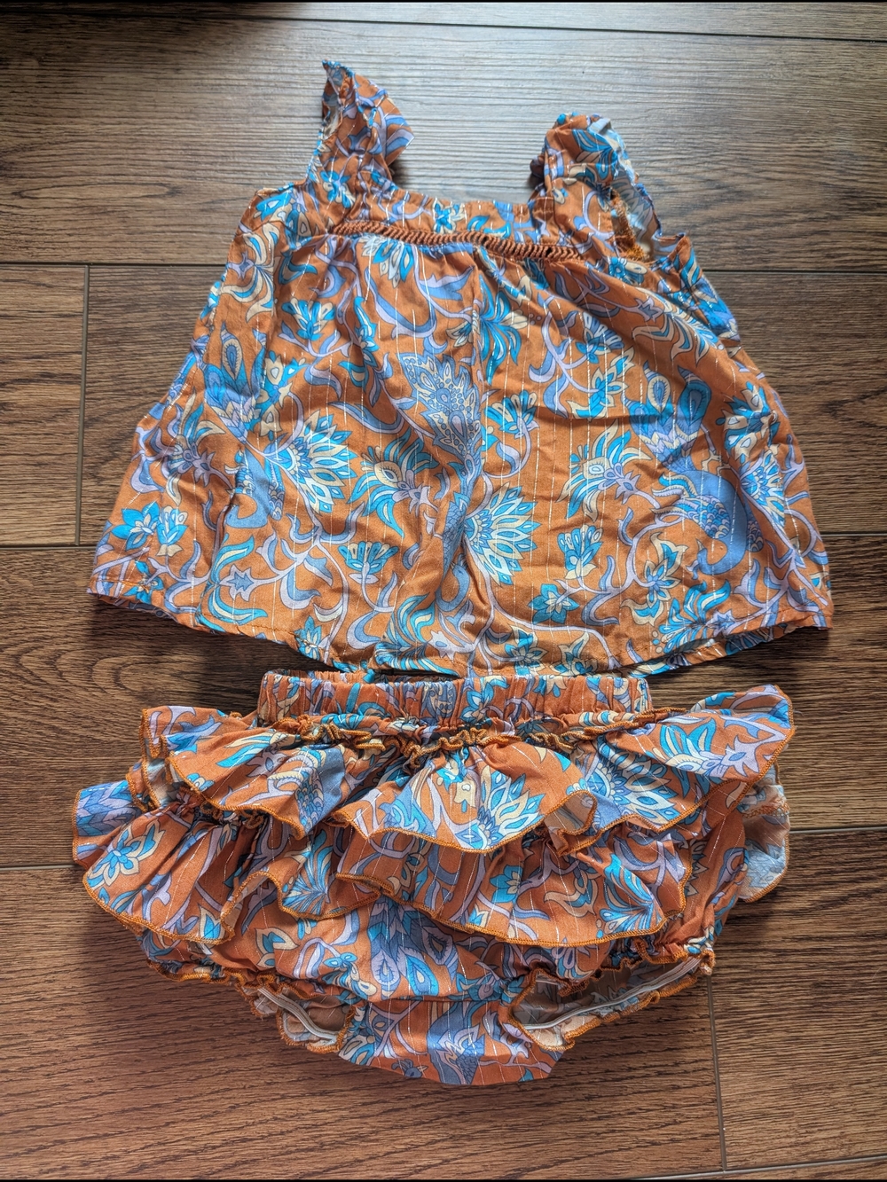 Arnhem Orange & Blue Floral‎ Ruffle Two-Piece Set